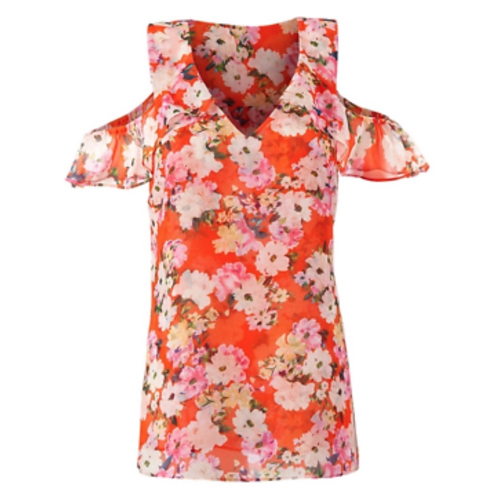 CAbi Lush Floral Cold Shoulder Blouse-Medium